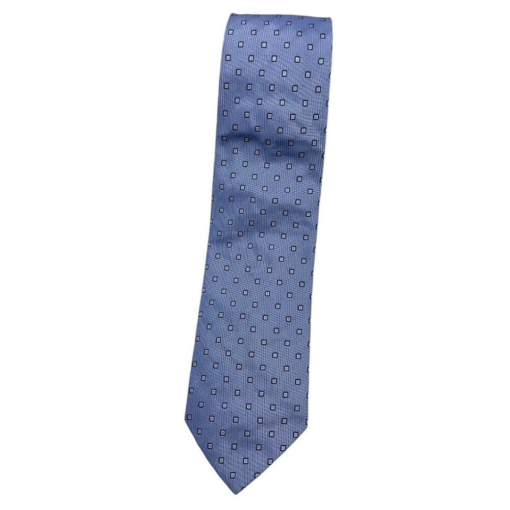 BATTISTONI Men's 100% Silk Necktie LUXURY Tie Blue Geometric W:3.6" EUC